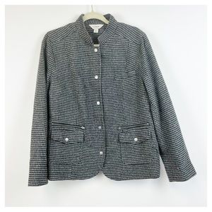 L.L. Bean Women's L Houndstooth Plaid Wool Silk Elbow Patch Equestrian Coat
